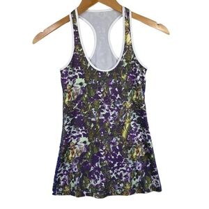 Lululemon Cool Racerback Purple & Pink Floral Sport White Tank-2-XS